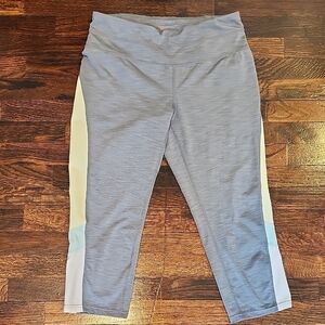 Tangerine Gray Capri Leggings with Fun Yellow Blue and Pink Striping